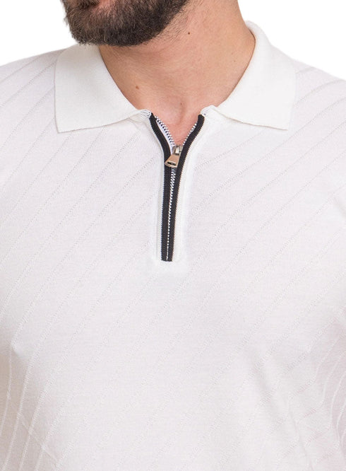 White Design 01052Knit Polo Neck Zipper - T-Shirt - Khotwh